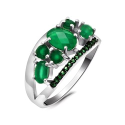 Кольцо из серебра зеленый агат, наноизумруд, Изобилие
