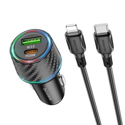 Адаптер Автомобильный Borofone BZ21 Brilliant 48W (повр. уп.) dual port  PD30W+QC3.0 car charger (black carbon)