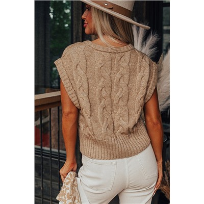 Light French Beige Cap Sleeve Cable Knit Sweater