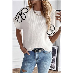White Flower Embroidery Sweater Tee