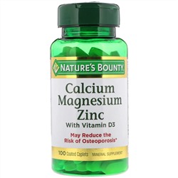 Nature's Bounty, Кальций, магний и цинк с витамином D3, 100 капсуловидных таблеток в оболочке