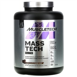 Muscletech, Mass-Tech Elite, улучшенный с научной точки зрения комплекс для набора мышечной массы, со вкусом шоколадного пирога, 3,18 кг (7 фунтов)