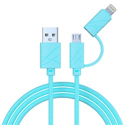 FORZA Кабель для зарядки 2 в 1, iP/Micro USB, 1 м, 2А, 5 цветов, пакет