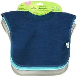 Green Sprouts, Pull-Over Stay-Dry  Bibs, 9-18 Months, Blue, Aqua and Gray, 3 Pack