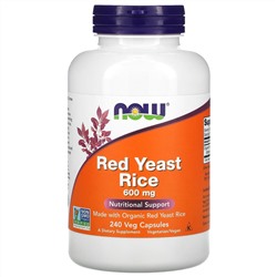 Now Foods, красный ферментированный рис, 600 мг, 240 вегетарианских капсул