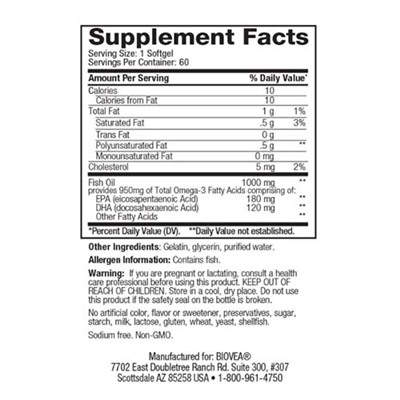 Omega-3, 1000 мг Biovea, 60 шт