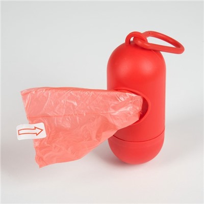 Контейнер с пакетами для уборки за собаками (рулон 15 пакетов 29х21 см), красный