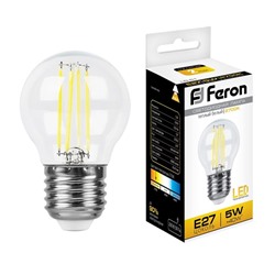 Лампа светодиодная Feron, E27, 5 Вт, 230 В, белый теплый свет