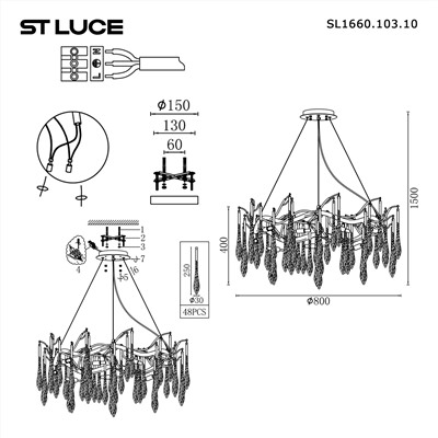 SL1660.103.10 Светильник подвесной ST-Luce Хром/Хром, Прозрачный G9 10*5W 4000K