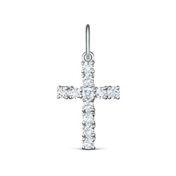 Подвеска крест из серебра с фианитами родированная 925 пробы 04-303-0018