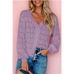 Purple Lightweight Buttoned Front Crochet Cardigan