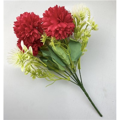 Хризантема красная букет 4головы 35см с зеленью
