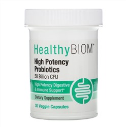 HealthyBiom, Высокоэффективные пробиотики, 50 млрд КОЕ, 30 растительных капсул