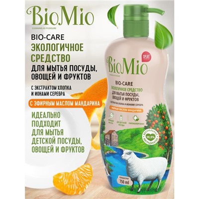Средство для мытья посуды, овощей и фруктов BioMio Bio-care "Мандарин", концентрат, 750 мл