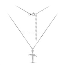 Колье с гвоздиками в виде креста из серебра с фианитами родированное - Удлиннитель 5 см 441-10-633р
