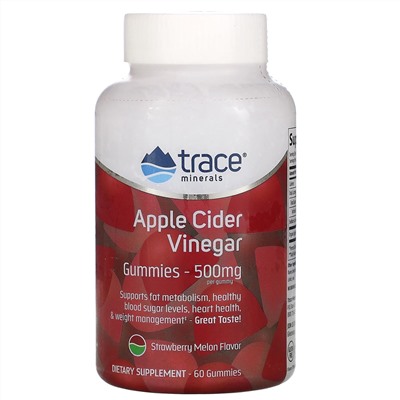 Trace Minerals Research, Apple Cider Vinegar Gummies, Strawberry Melon Flavor, 500 mg, 60 Gummies