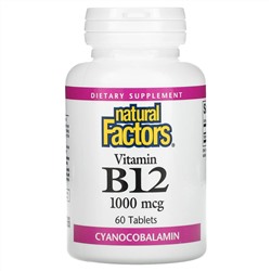 Natural Factors, Vitamin B12, 1,000 mcg, 60 Tablets