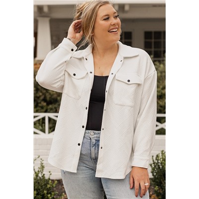 Beige Plus Size Textured Flap Pockets Jacket