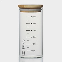 Банка стеклянная для хранения сыпучих продуктов с мерной шкалой BellaTenero «Эко», 300 мл, 6,7×13,7 см, с бабмуковой крышкой