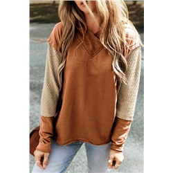 Chestnut Contrast Sleeves Patchwork Colorblock Hoodie