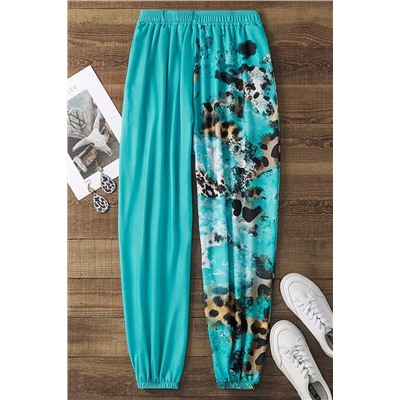 Light Blue Contrast Leopard Tie-dye Print Jogger Pants