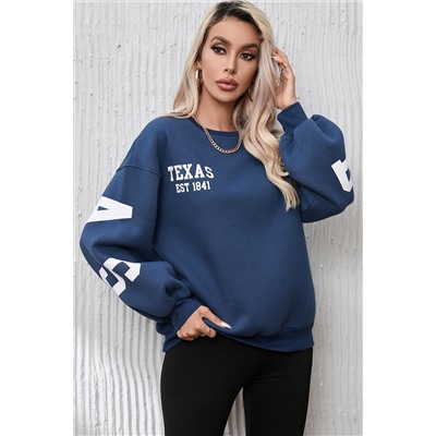 Sail Blue DALLAS Print Balloon Sleeve Oversized Sweatshirt