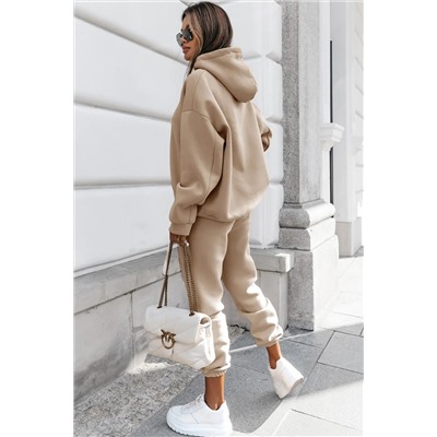 Pale Khaki Chunky Two-piece Hooded Sweatsuit