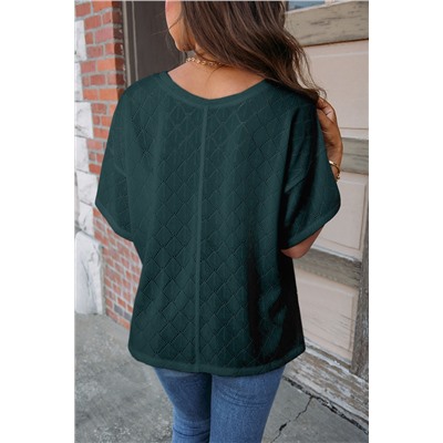 Blackish Green V Neck Knitted Flowy Blouse