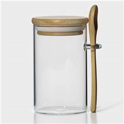 Банка стеклянная для сыпучих продуктов с бамбуковой крышкой и ложкой BellaTenero «Эко», 280 мл, 8,5×7×11 см