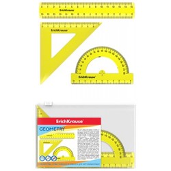 Набор геометрический 3 пр. малый Neon желтый (линейка 15 см, угольник 9 см, транспортир 10 см) 49559 в zip-пакете ErichKrause