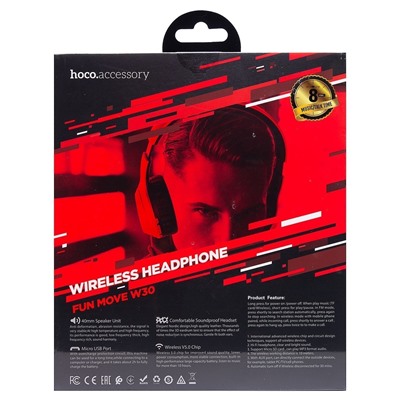 Bluetooth-наушники полноразмерные Hoco W30 (red/black)