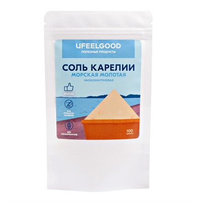 Морская соль Карелии низконатриевая, молотая Ufeelgood, 100 г