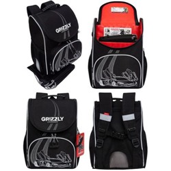 Рюкзак 1-4 класс школьный RAm-485-8/3 "Авто" черный 25х33х13 см + сумка для сменной обуви GRIZZLY