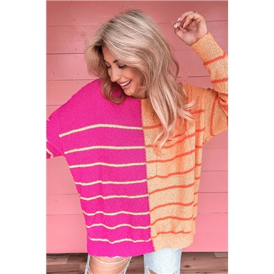 Multicolour Striped Color Block Loose Fit Knit Sweater