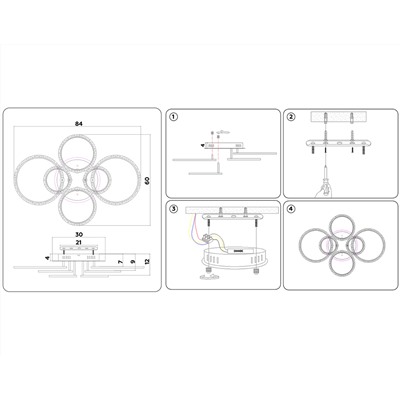 Потолочный светодиодный светильник с пультом FA413/4+2 CH хром 132W 840*600*120 (ПДУ РАДИО 2.4G)