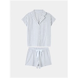 Комплект пижамы: рубашка с короткими рукавами и шорты в полоску светло-серый меланж