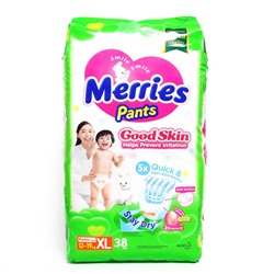 Подгузники-трусики Merries Good Skin, XL 12-19 кг, 38 шт