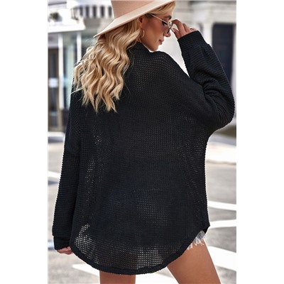 Black Plus Size Chest Pocket Waffle Knit Shirt