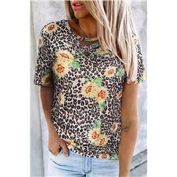 Леопардовая футболка с перекрестным вырезом и цветочным принтом