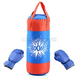 Набор для бокса: груша 50см х Ø20см (оксфорд) с перчатками. Цвет василек-красный, принт "BOOM!"
