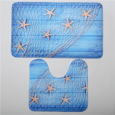 Набор ковриков для ванной и туалета Доляна «Морские звёзды», 2 шт, 40×45, 45×75 см