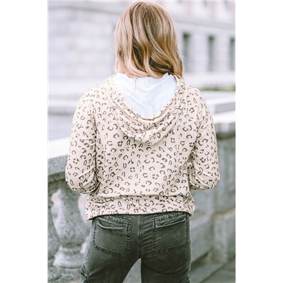 Leopard Kangaroo Pocket Long Sleeve Drawstring Hoodie