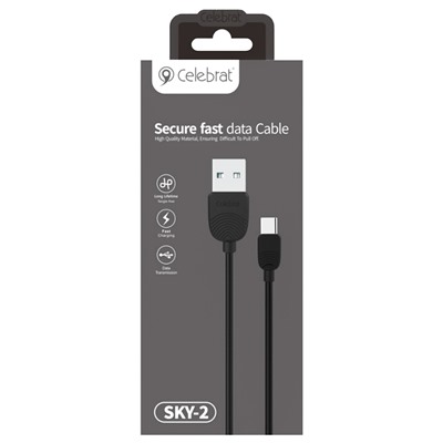 Кабель USB - Type-C Celebrat SKY-2T  100см 2,4A  (black)