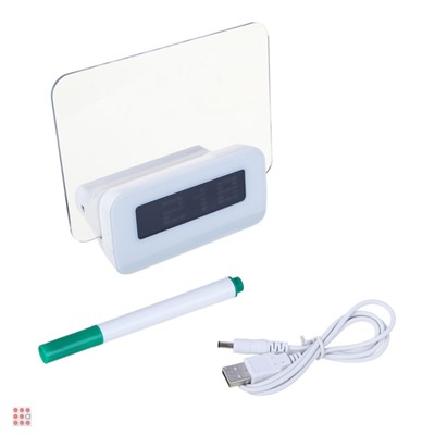 Будильник электронный LED с доской для записей, пластик, USB / 3xААА, 14х12х6, 5см