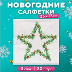 Салфетки бумажные Home Collection «Рождественская звезда, серебро», 3 слоя, 33х33, 20 шт.