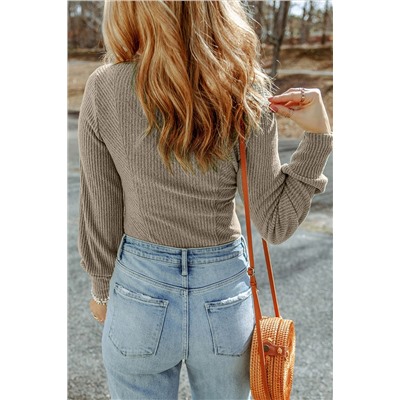 U Neck Textured Long Sleeve Top