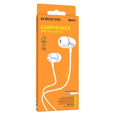 Проводные наушники с микрофоном внутриканальные Borofone BM57 Platinum Jack 3,5  (silver)