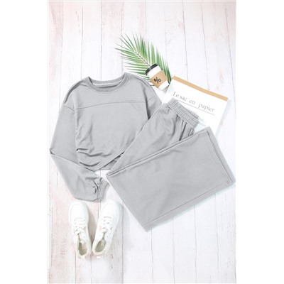 Light Grey Solid Criss Cross Crop Top and Pants Active Set