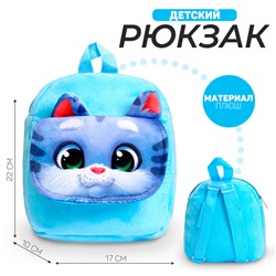 Рюкзак детский плюшевый для девочки «Котик», с карманом, 22×17 см