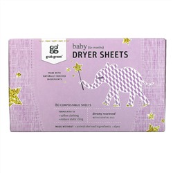 Grab Green, Dryer Sheets, Baby, Dreamy Rosewood with Essential Oils, 5+ Months, 80 Compostable Sheets